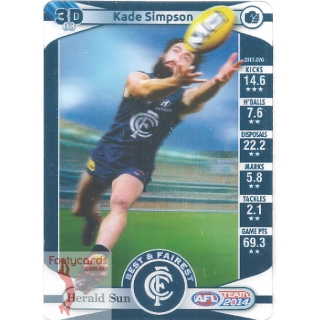 03 Carlton's B&F award... Kade SIMPSON 2014 Teamcoach Herald Sun Quiz 